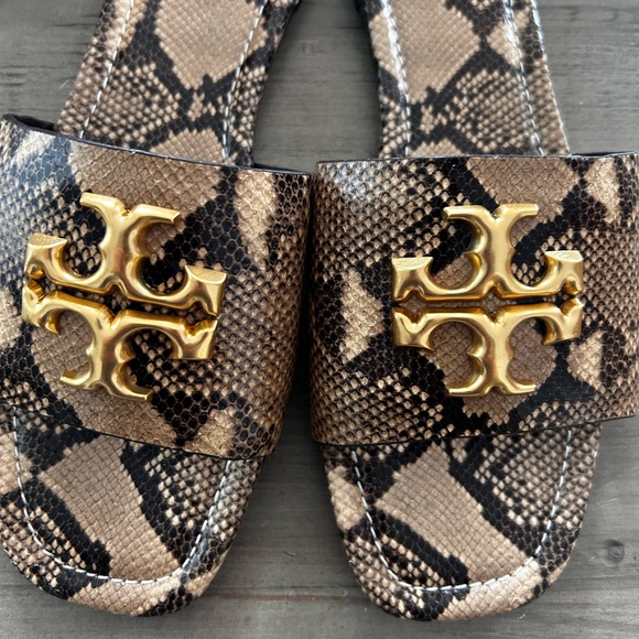 Tory Burch Two Tone Python Leather Eleanor Flat Slides - Picture 2 of 9